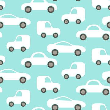 Car cute baby vector seamless pattern. Kid fabric and apparel design.