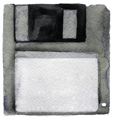 watercolor sketch of diskette on a white background