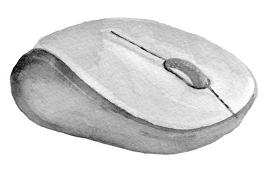 watercolor sketch of computer mouse on a white background