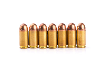 9mm bullet for a gun isolated on white background