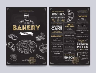 Fotobehang Bakery restaurant cafe menu template design on chalkboard background vector illustration © studioworkstock