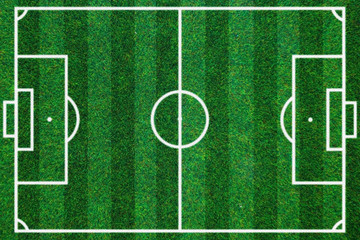 soccerball field green grass background. Flat lay