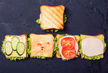 Preparation clubsandwiches  on a stone