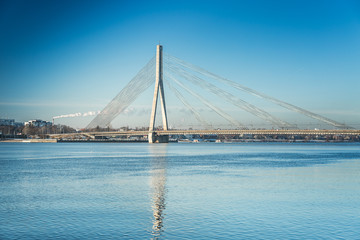 A view of the Vansu bridge over Daugava River in Riga, Latvia