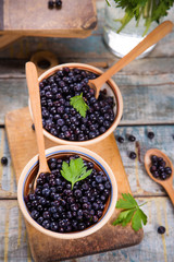 fresh bilberry in dish