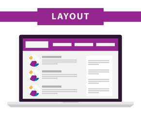 Set of simple flat website templates. Web wireframe vector. Ux interface page design. prototype example. Web layouts on laptop screen