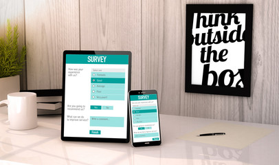 Online survey on devices on a workplace mockup