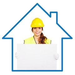 Young woman builder in the uniform