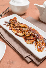 Grilled banana with chocolate sauce