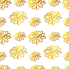 Seamless pattern with hand-painted golden flowers