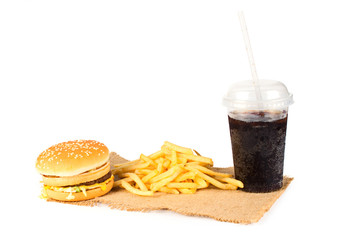 fries and cola on white background
