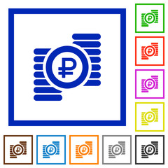 Ruble coins framed flat icons
