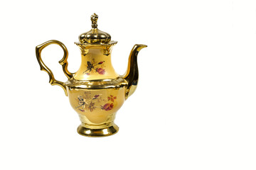 pot kettle porcelain yellow gold plated.