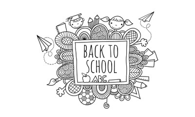 Back to School Blackboard Hand Drawn Doodle Vector Black and White
