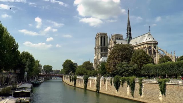 Timelapse of the Notre Dame cathedral under dramatic sky, Paris, France