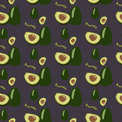 Avocado seamless repeating pattern, hand drawn style. For printing on fabric or paper. Vector illustration.