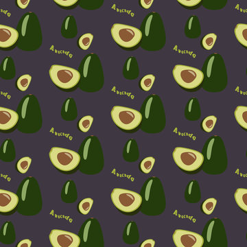 Avocado seamless repeating pattern, hand drawn style. For printing on fabric or paper. Vector illustration.