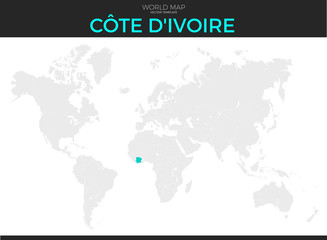 Fototapeta na wymiar Republic of Cote d'Ivoire or Ivory Coast Location Map