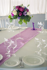 decor design round table purple lilac stripe in the middle