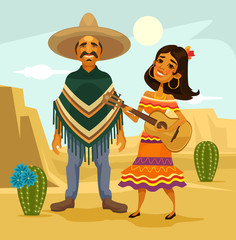 Mexican couple. Vector flat cartoon illustration