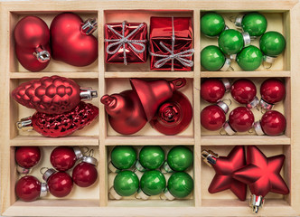 Christmas background with spices in a wooden box