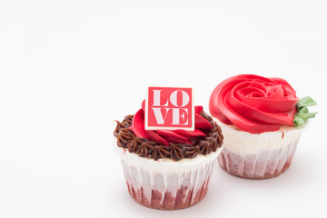 Valentines cupcakes on white background