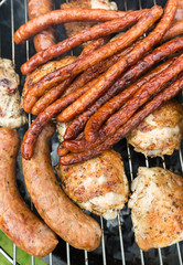 barbecue with delicious grilled meat on grill