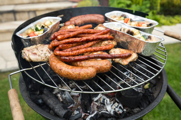 barbecue with delicious grilled meat on grill