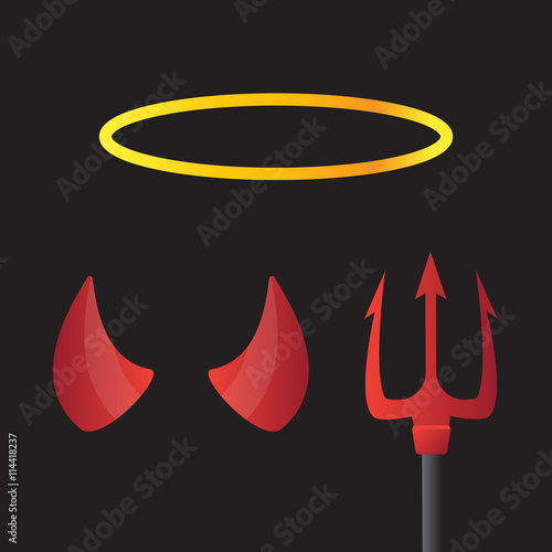 "Devil horns and angel halo. Devil and angel, horn and halo, demon horn" Stock image and royalty