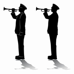 silhouette of military trumpeters. vector drawing