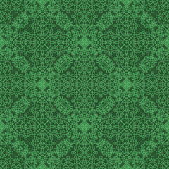 Seamless Texture on Green. Element for Design. Ornamental Backdrop. Pattern Fill. Ornate Floral Decor for Wallpaper. Traditional Decor on Green Background