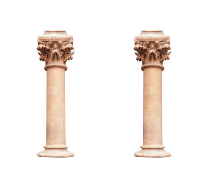 two columns in classical architectural style isolated on white background