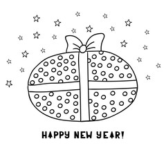 Cute cartoon gift isolated on white background. Greeting card. H