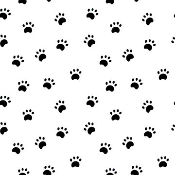 Seamless pattern with paw isolated on white background.