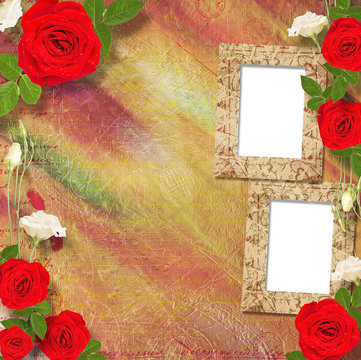 Beautiful greeting card with bouquet of red roses