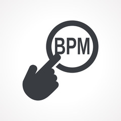 Vector hand with touching a button icon with word BPM