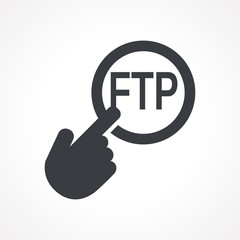 Vector hand with touching a button icon with word FTP