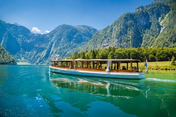 Fototapeta premium Passenger boat on the Koenigssee near Berchtesgaden, Bavaria, Ge