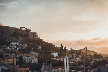 Houses and Acropolis at Sunset, Athens, Greece