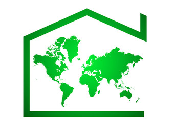 Mappa Terra 3D colore con simbolo casa