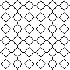 Black and white arabic traditional geometric quatrefoil seamless pattern, vector