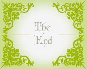 The end text in Gothic Style background with ornaments. Vector