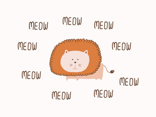 Lion meow Card, vector illustration