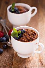 Chocolate pudding with cocoa and berries