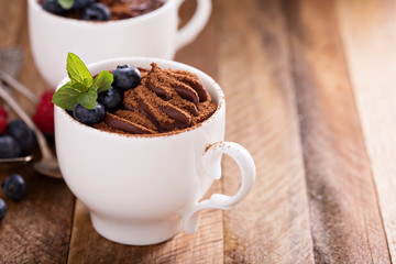 Chocolate pudding with cocoa and berries