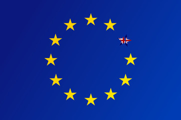 Flag of European Union with a broken star of United Kingdom