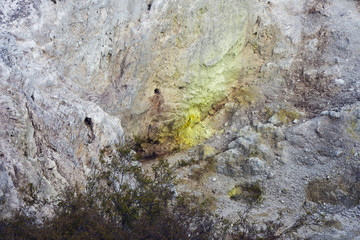 Sulphur deposits in the Bird's Nest Crater.