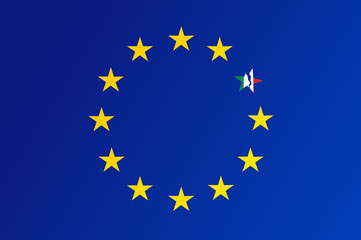 Flag of European Union with a broken star of Italy