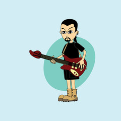 male cartoon character band guitar theme