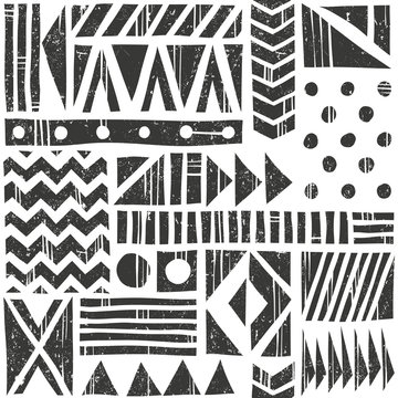 Vector seamless tribal pattern. Abstract background with different geometric shapes. Hand drawn illustration.
